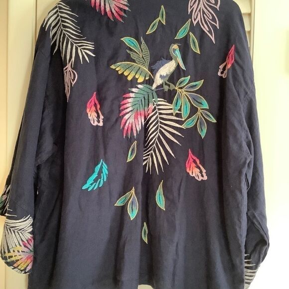 NWT Johnny WAS LINEN KALUHI EMBROIDERED CROPPED WOMAN KIMONO JACKET​​​​​ - Picture 9 of 10